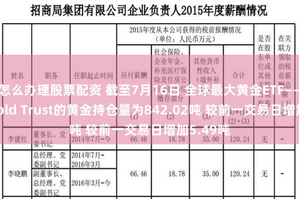 怎么办理股票配资 截至7月16日 全球最大黄金ETF——SPDR Gold Trust的黄金持仓量为842.02吨 较前一交易日增加5.49吨